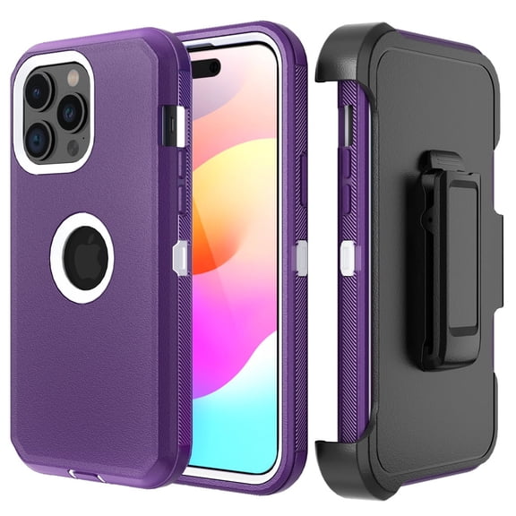 Misty for iPhone 17/18 Pro Max Case with Belt Clip Holster Military Grade Heavy Duty Protection 3 in 1 Shockproof Durable Detachable iPhone 17 Pro Max 6.9 inch 2025 Phone - Purple White