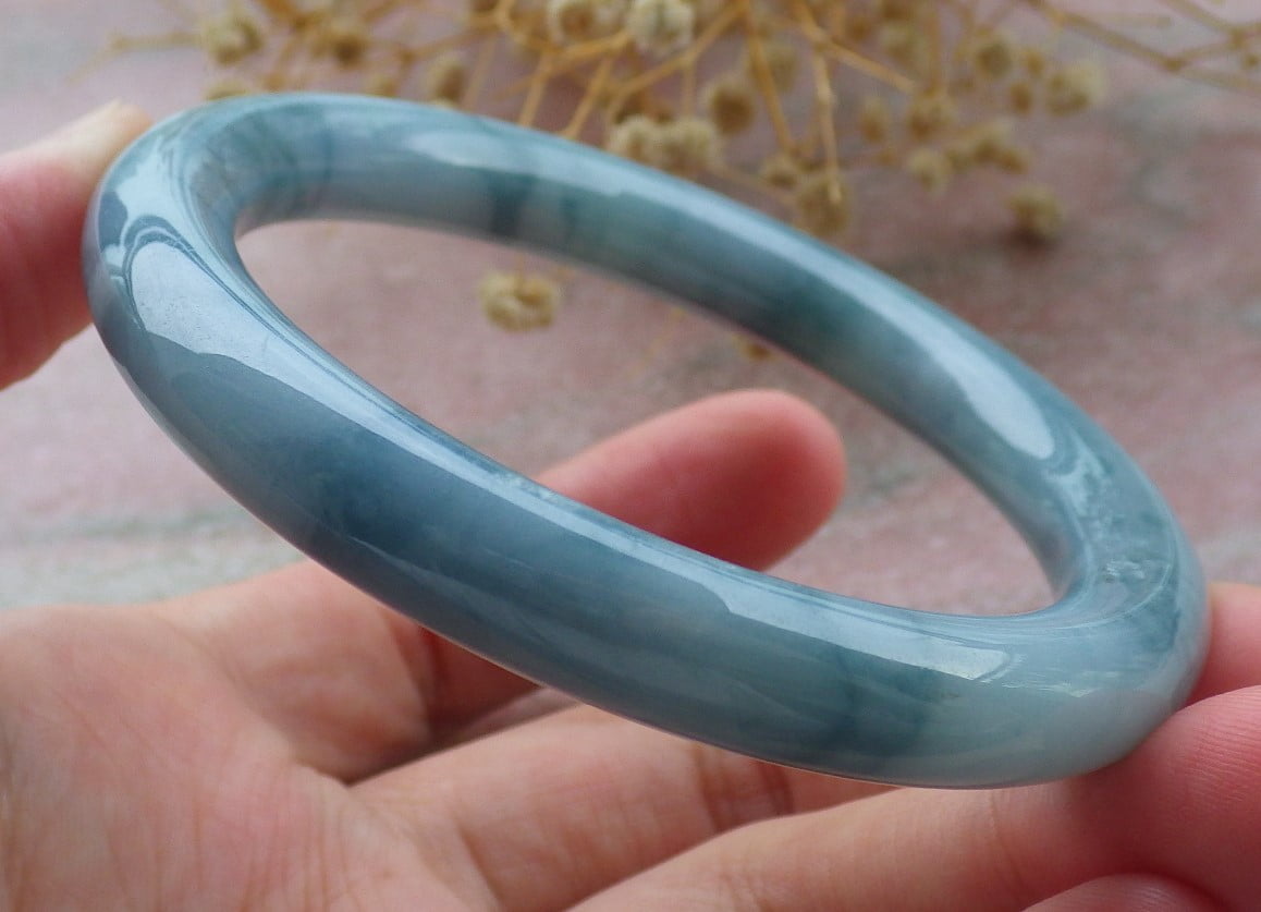 Lavender Green Natural A JADE Jadeite Circle Bangle Bracelet 54.6 mm 680196 TN