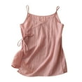 thumbnail image 2 of LangJing Women's Linen Cotton Camisole Tank Top 2026 Trendy Lace Trim Cami Blouse Solid Adjustable Tie Summer Layering Shirt Pink,L, 2 of 7
