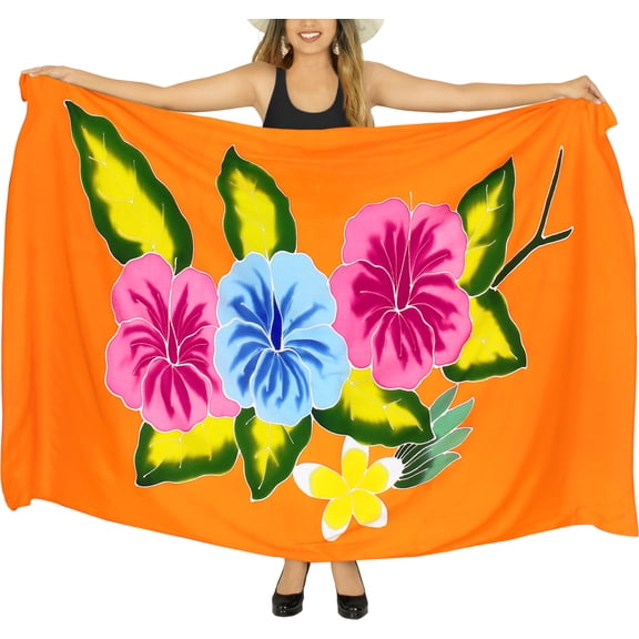 HAPPY BAY Women's Beachwear Summer Bikini Wraps Beach Wrap Sarong Coverups Skirt Bathing suit Swimsuit Swimwear Swim Cover up for Women One Size Orange, Floral
