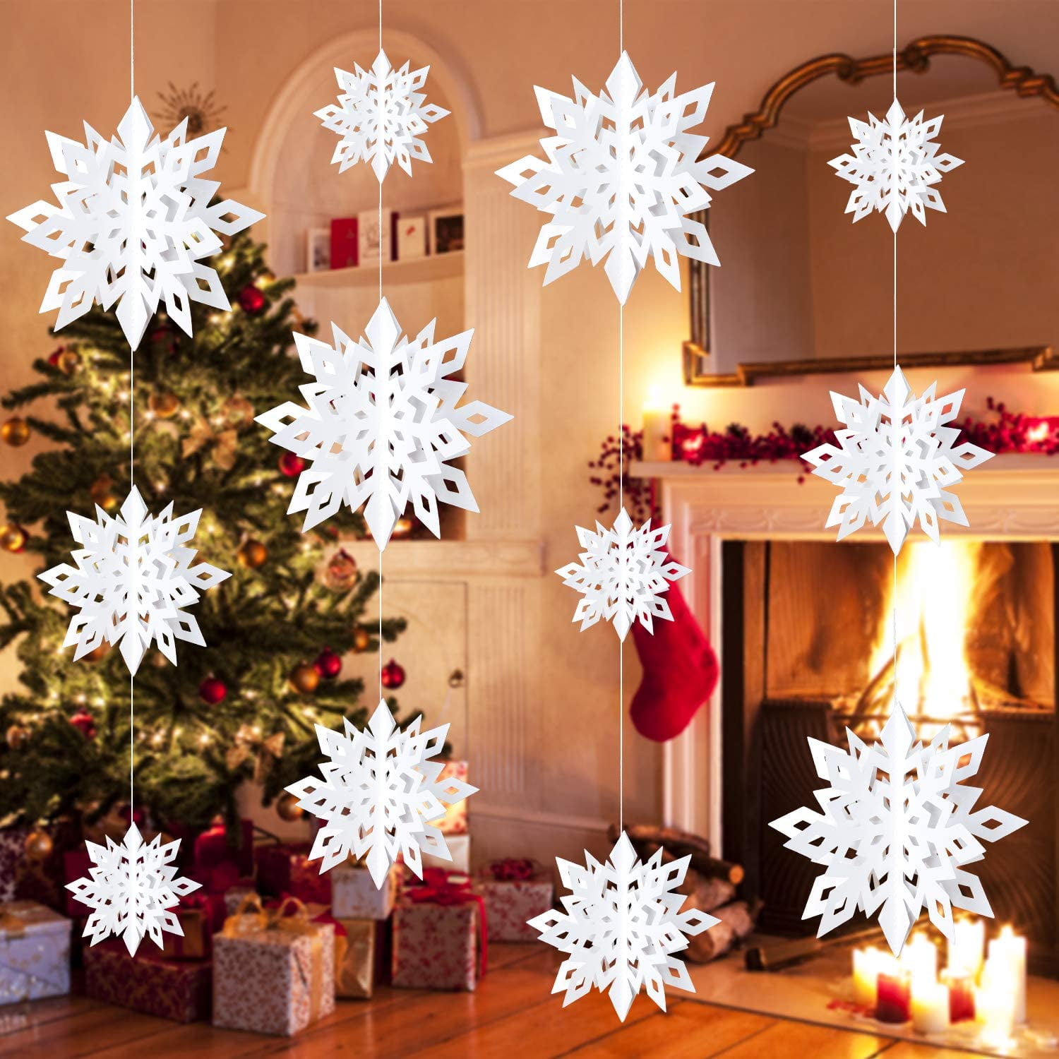 Christmas Glitter Bow Tree Decoration 3 Pack White 10cm x 13cm 