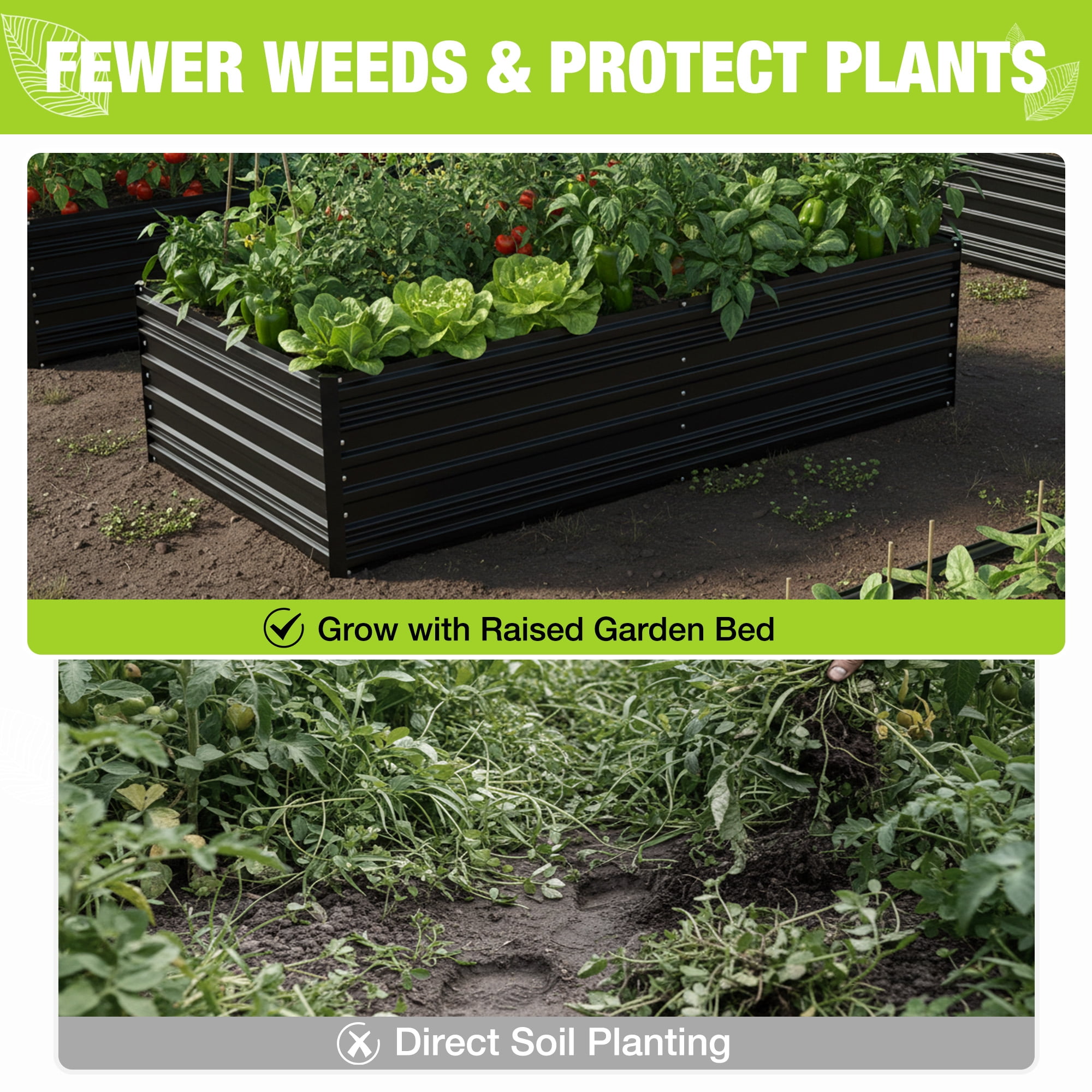 WORKPRO Galvanized Raised Garden Bed, 7.5 x 4 x 2 ft Outdoor Garden Planter Box for Vegetables, Flowers and Herbs, Black
