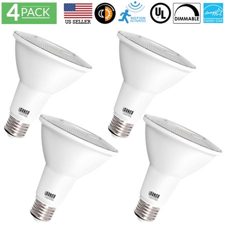 100w Blue Daylight Bulb Sunco Lighting 4 Pack PAR38 Motion Sensor Activate Dusk to Dawn LED Light Bulb 13 Watt (100W EQ) 5000K Kelvin Daylight 1050LM 15000Hr PIR/Photocell Auto ON/Off Security, UL & Energy Star Listed ()