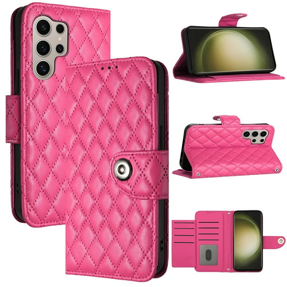 Allytechgroup Wallet Case for Samsung Galaxy S25 Ultra, Luxury PU Leather Shockproof Protective Flip Cover for Women Girls, Kickstand Folio Case with Card Slots Holder Wrist Strap, Rose