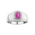 thumbnail image 1 of RYLOS Men's Rings 14K White Gold Classic Halo Of  Diamonds 7X5MM Oval Gemstone Designer Ring Star Ruby July Birthstone Rings For Men Size 9, 1 of 6