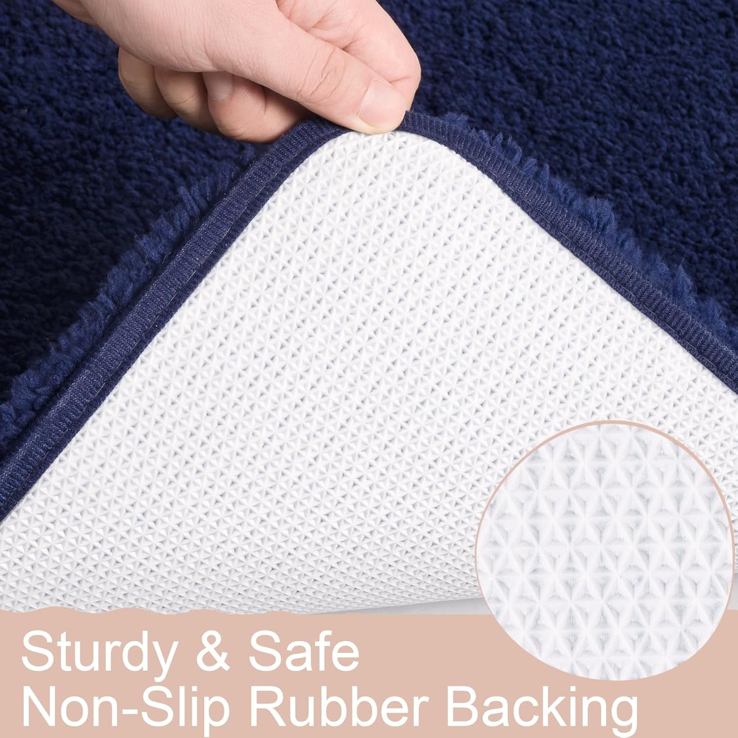 Softlife Absorbent Bathroom Rugs Microfiber Non Slip Bath Mat for Bathroom Soft Shaggy Rug,48"x24",Navy