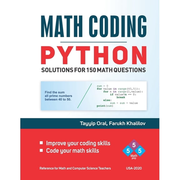 555 Math Books Math Coding: 150 Questions with solutions for PYTHON PROGRAMMING, Book 1, (Paperback)