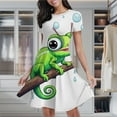 thumbnail image 2 of Chameleon Catching Fly Women's Classic Swing Skater Dress Casual Work Party Cocktail Dresses, 2 of 6