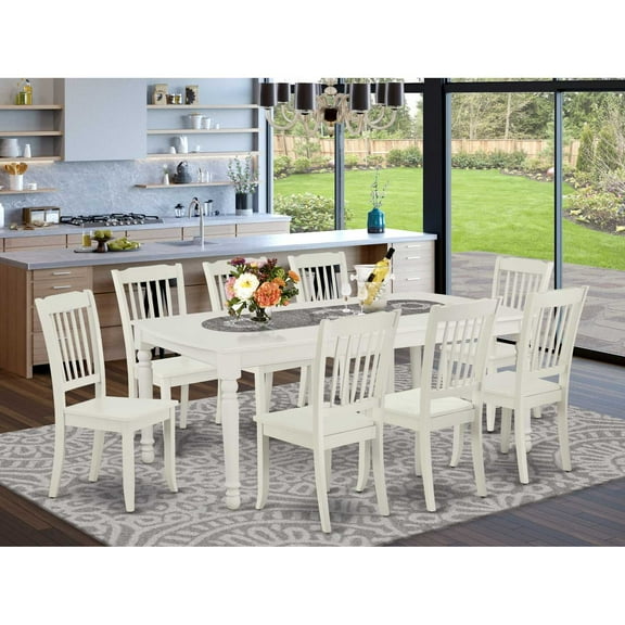 East West Furniture Dining Room Set Linen White, DODA9-LWH-W