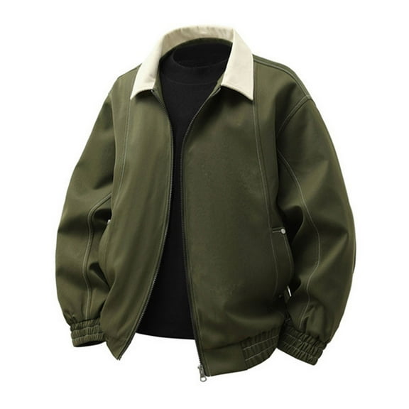 PiGOGI Men's Solid Color Long Sleeve Lapel Casual Fashion Workwear Jacket Green XL
