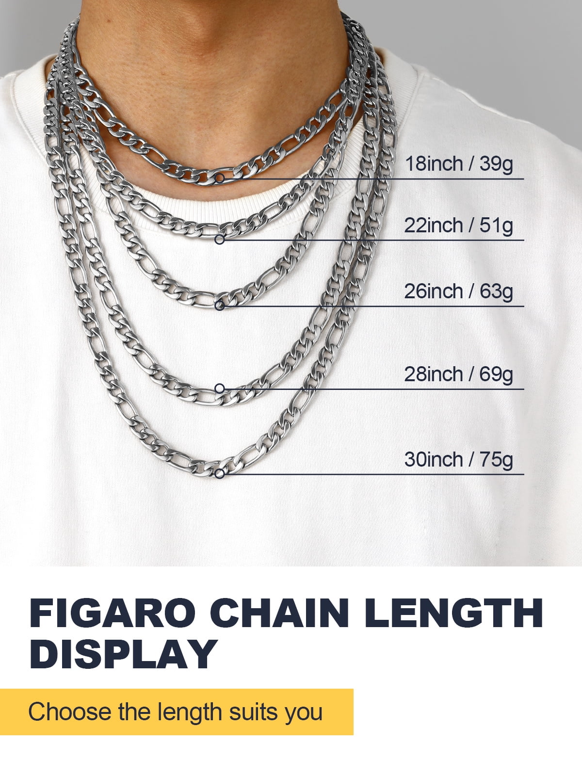 U7 Mens Figaro Chain 9MM Stainless Steel Men Women Silver Tone Trendy Necklace 22 Inch Birthday Gift