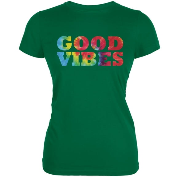 Tie Dye Good Vibes Kelly Green Juniors Soft T-Shirt - X-Large