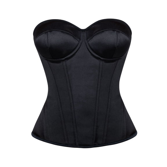 EliteGoogv Women Black Satin Strapless Corset Bustier Waist Training Shapewear For Wedding Bridal Gown Formal Occasions,Black,M