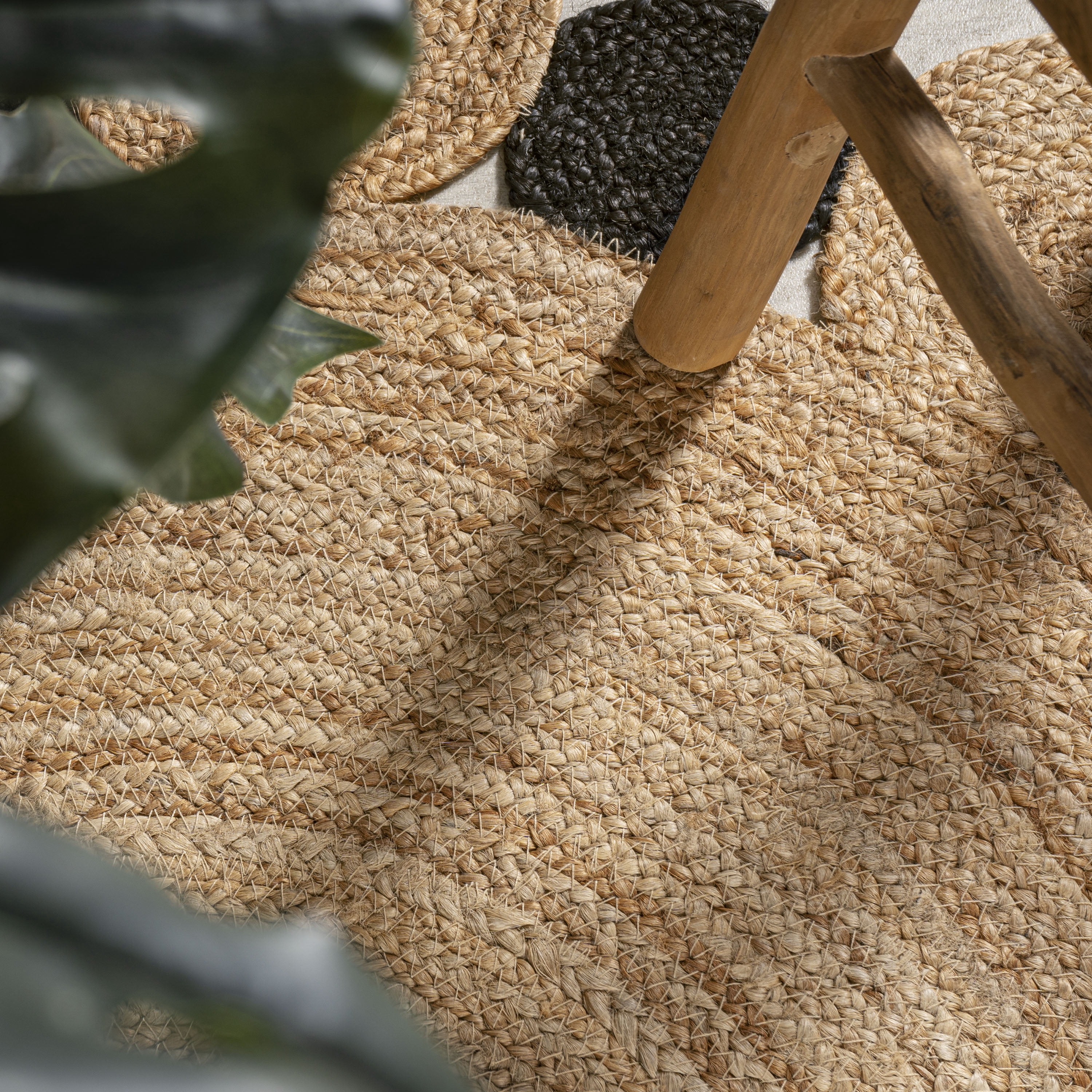 JONATHAN Y ANSA 5' Round Area Rug, Ayana Two-Tone Jute Hippy Circle - Natural/Black, RNF108A-5R