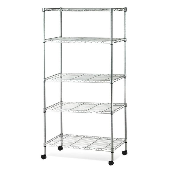 5-Tier 59"H Kitchen Bakers Rack Microwave Stand Kitchen Storage Organizer, Chrome Plated Steel Shelf Unit System with Lockable Wheels