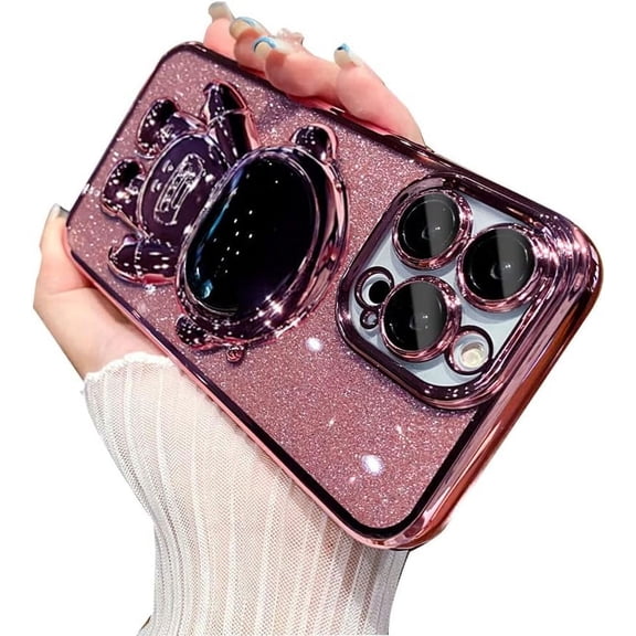 Cute Astronaut Case for iPhone 12 Pro Max 6D Plating with Shiny Back, Luxury Women Case for iPhone 12 Pro Max Kawaii Stand, TPU Case with Full Camera Protection for iPhone 12 Pro Max (Pink)