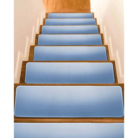 Blue Ombre Non-Slip Stair Treads for Wooden Steps, 15 Pack-8x30in Carpet Stair Mats with Adhesive Backing, Noise-Reducing Step Covers for Indoor Stairs, Easy to Install & Residue-Free