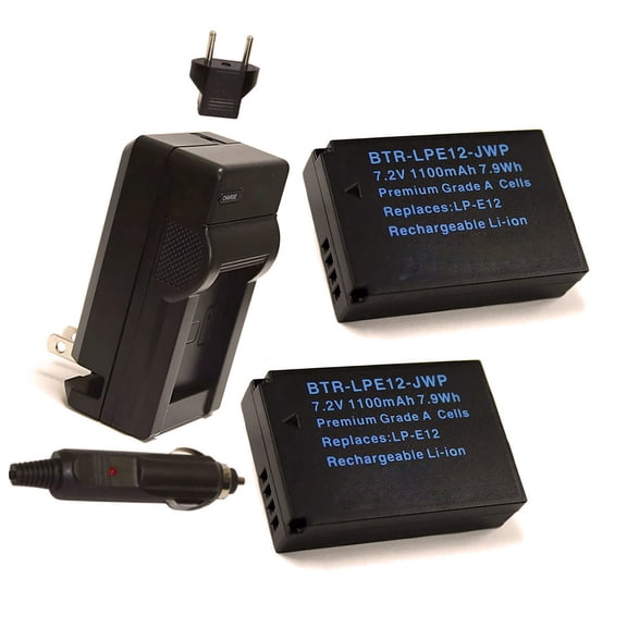 Canon LP-E12 Replacement Battery 1100mAh (2-Pack) with Single Charger