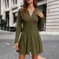 thumbnail image 5 of Tqcoqu Women's Ribbed Knit Mini Dress,Full Zip V Neck Long Sleeve Slim Fit Flared Hem Casual Swing Dresses,Green Women's S-XXL, 5 of 8