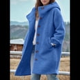 thumbnail image 5 of Women'S Winter Single-Breasted Long Hooded Casual Windbreaker Jacket Blue L, 5 of 6