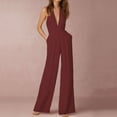 thumbnail image 2 of Riforla Women Sexy Solid Color Party Sexy Halterneck Trousers with Pockets Jumpsuit Womens Jumpsuit S, 2 of 4