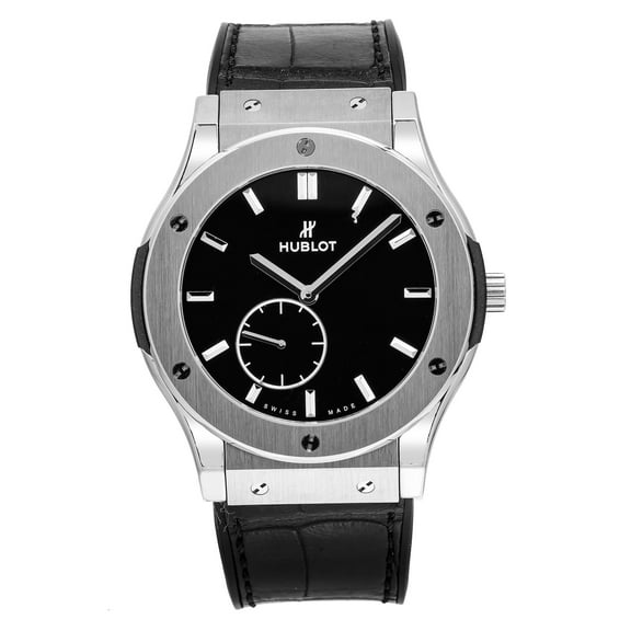 Pre-Owned Hublot Classic Fusion Ultra-Thin 515.NX.1270.LR 45MM Black Dial With Leather Bracelet