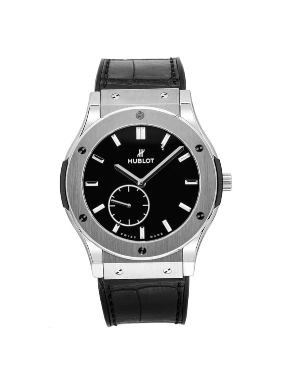 Pre-Owned Hublot Classic Fusion Ultra-Thin 515.NX.1270.LR 45MM Black Dial With Leather Bracelet