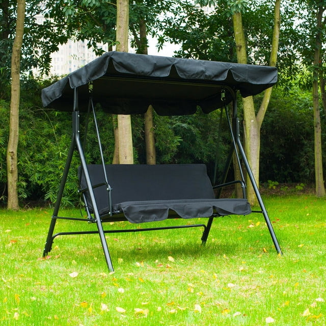 Porch Swing Hammock Bench Lounge Chair Steel 3-seat Padded Outdoor w/Canopy 