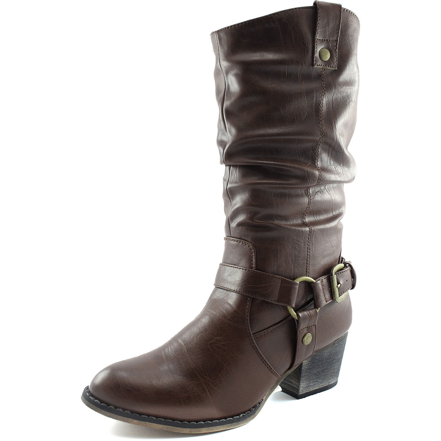 slouch mid calf heeled boot