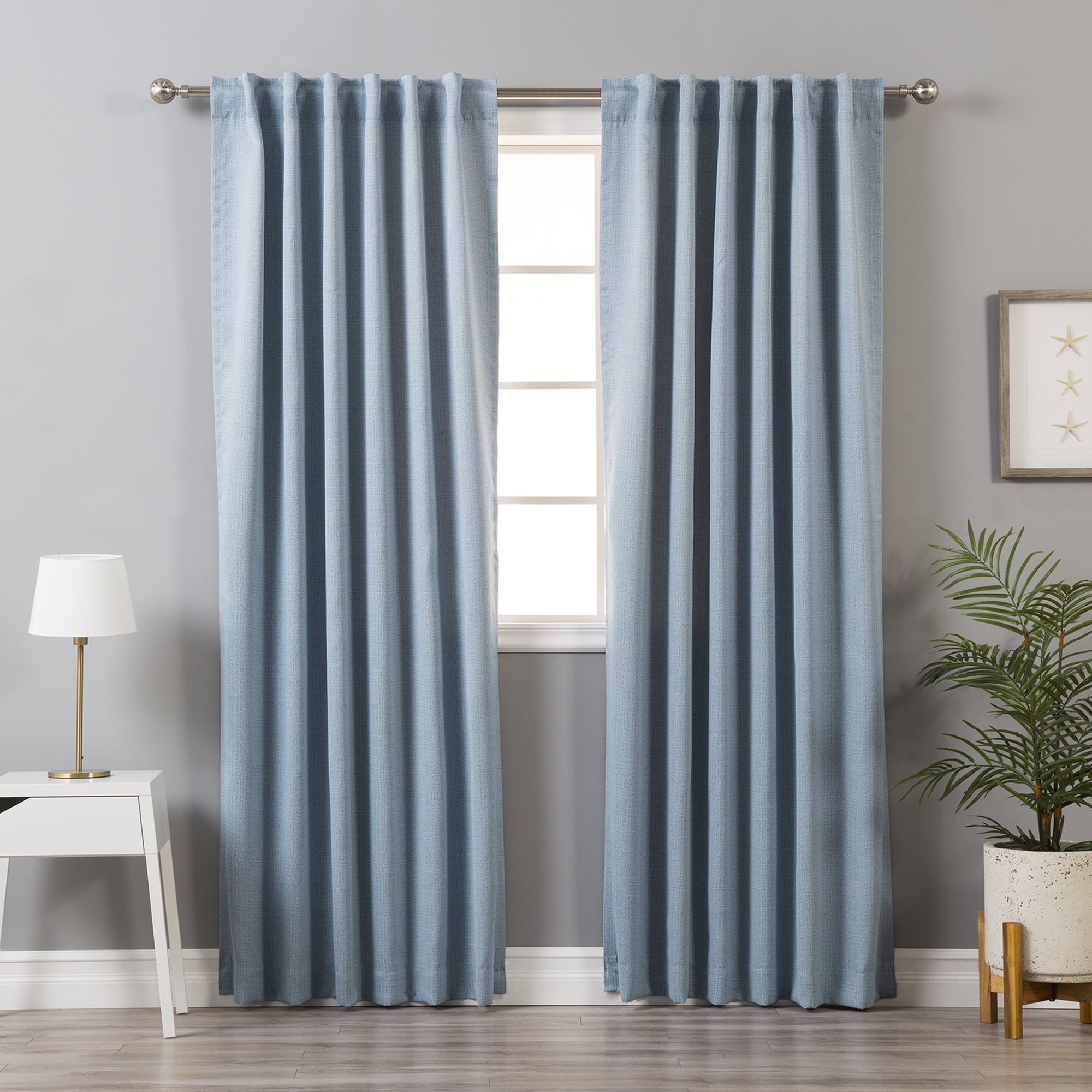 Quality Home Linen Print Room Darkening Curtains - Blue ...