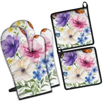 Pioneer Flower Kitchen Oven Mitt and Pot Holder Sets 4 Pcs for Baking, Cooking and Grilling, Heat Resistant Up To 392 °F