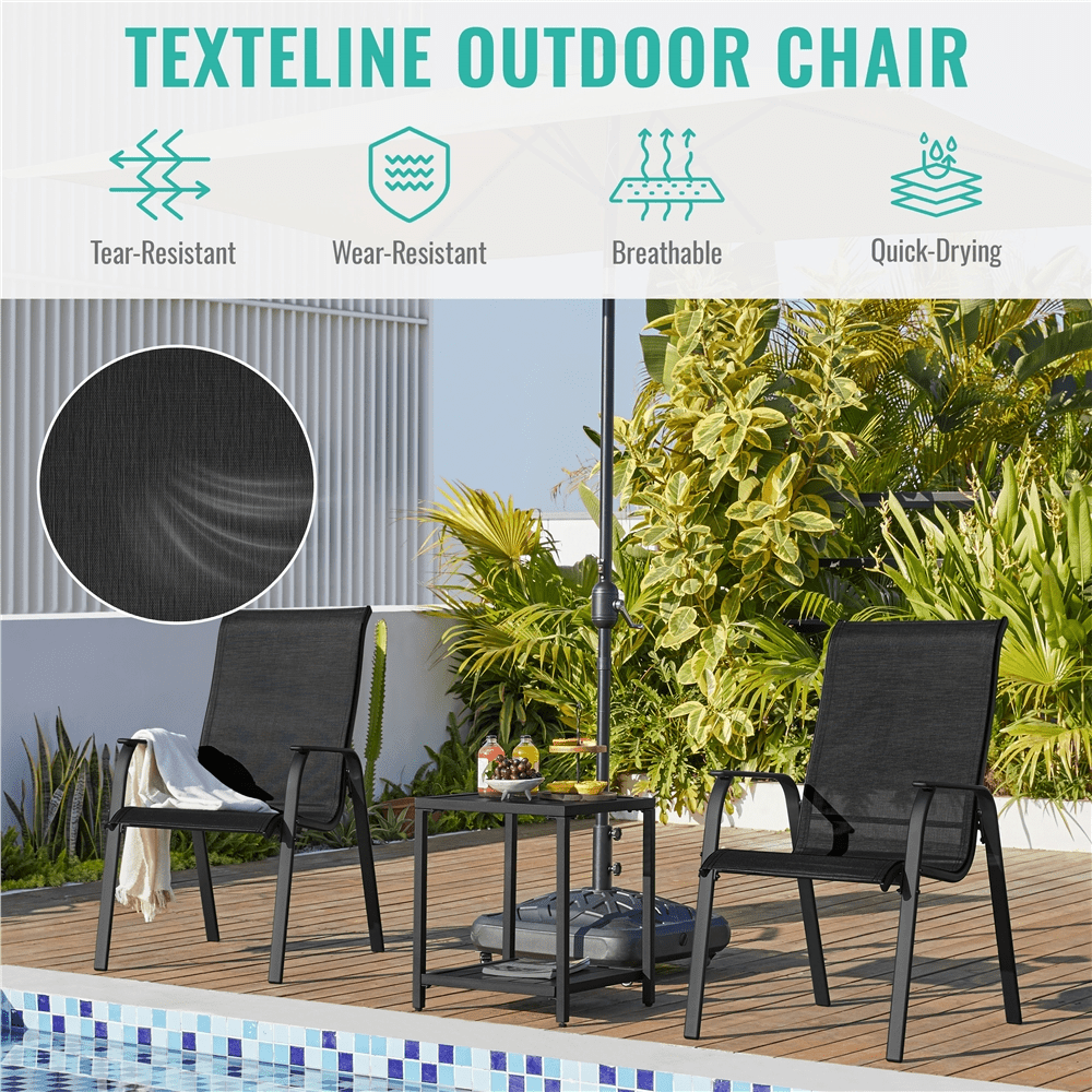 Renwick Outdoor Stackable Dining Chairs with Backrest, Set of 2, Black