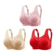 thumbnail image 2 of GERsome Plus Size Supportive Bras for Women Full Coverage Womens Bras Comfortable Wireless Bras Mesh Breathable Everyday Bras Pack of 3 Assorted Color Pink/Khaki/Red XXXL, 2 of 9