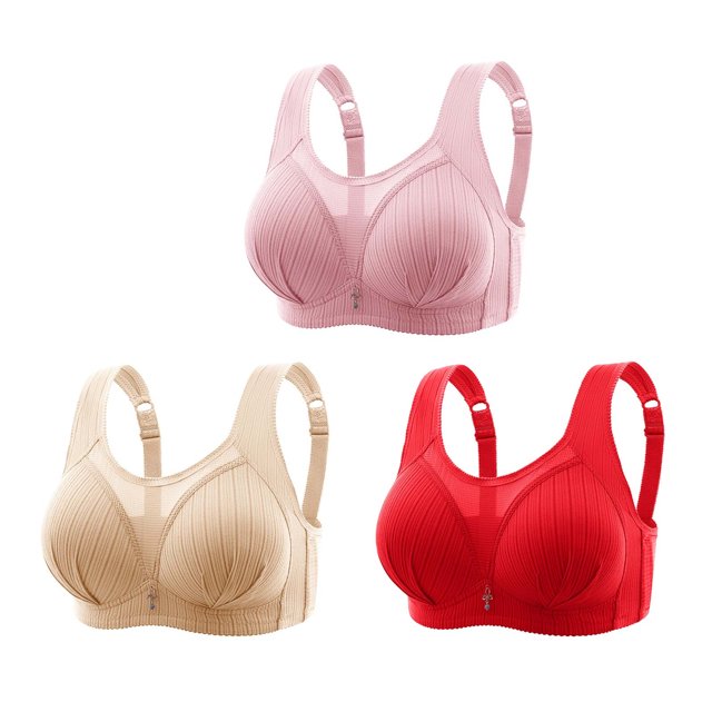 Timegard 3pc Bras for Women No Underwire Mesh Adjustable Strap Full Coverage Breathable Comfy Seniors Bra