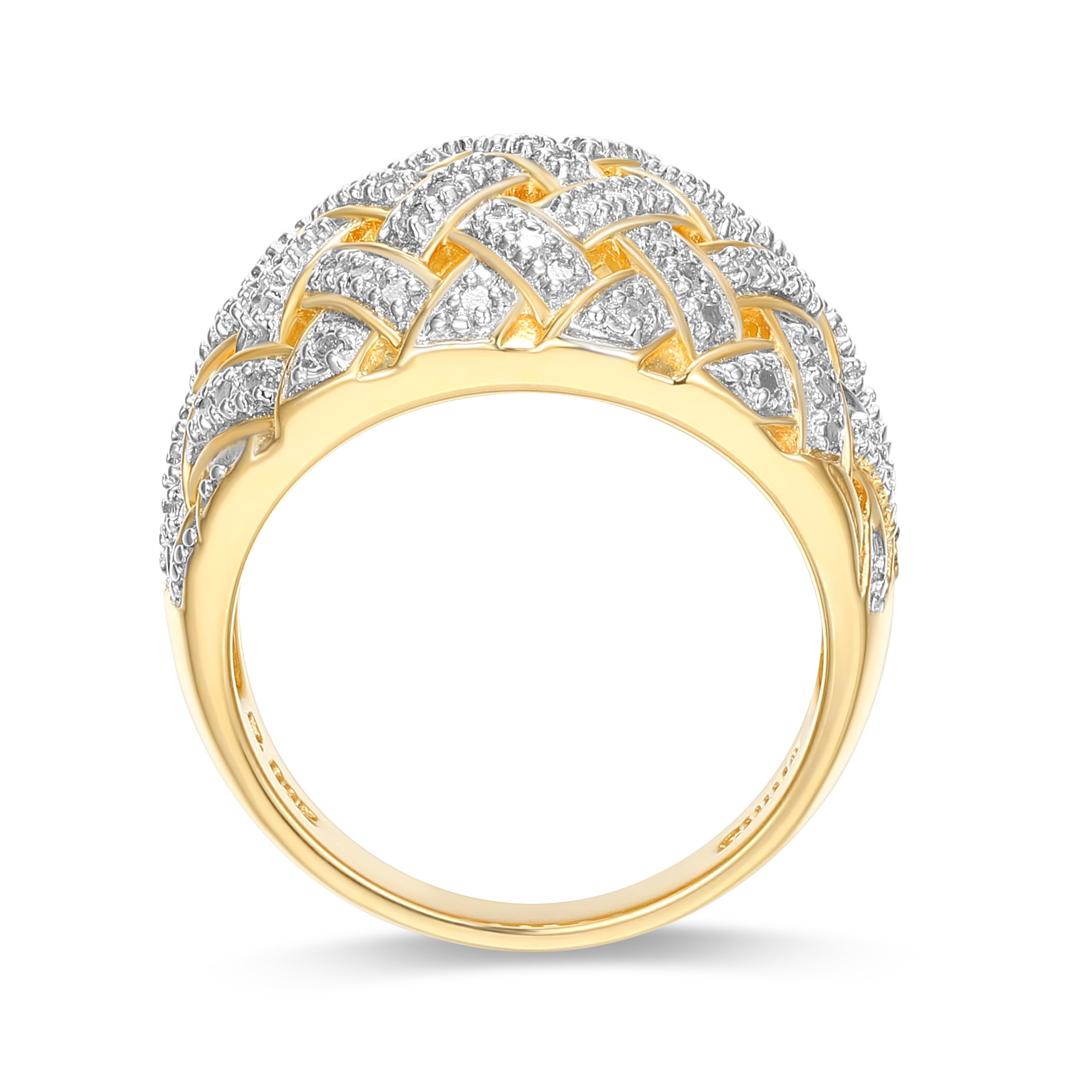 Forever Facets Diamond Accent Bombe Crosshatch Ring in Two-Tone Rhodium Over Bronze, Adult Female