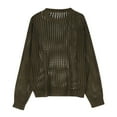 thumbnail image 4 of Cavosen Women's Knit Sweaters Crew Neck Short Length Cable Knit Pullover Mesh Long Sleeve Stretch Breathable Outerwear Coats, 4 of 6