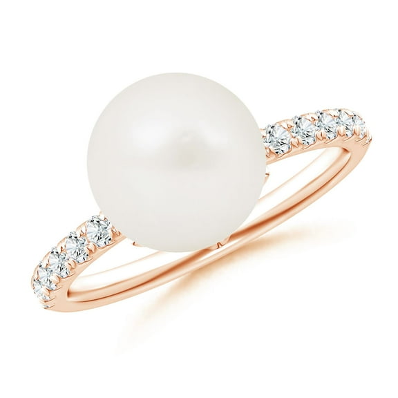 ANGARA Classic Freshwater Cultured Pearl & Diamond Solitaire Ring in 14K Rose Gold for Women | June Birthstone, Birthday, Anniversary, Jewelry Gift for Women | Pearl Ring