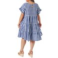 thumbnail image 3 of Agnes Orinda Women's Plus Size Mother's Day Gingham Dresses 1950s Plaid Round Neck Ruffle Sleeve Tiered Babydoll Summer Casual Midi Dress with Pocket 1X Royal Blue, 3 of 6