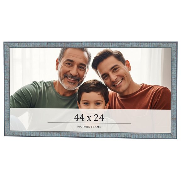 44x24 Frame Blue Scuffed Farm Board Solid Wood Picture Frame Width 0.75 Inches | Interior Depth 0.5