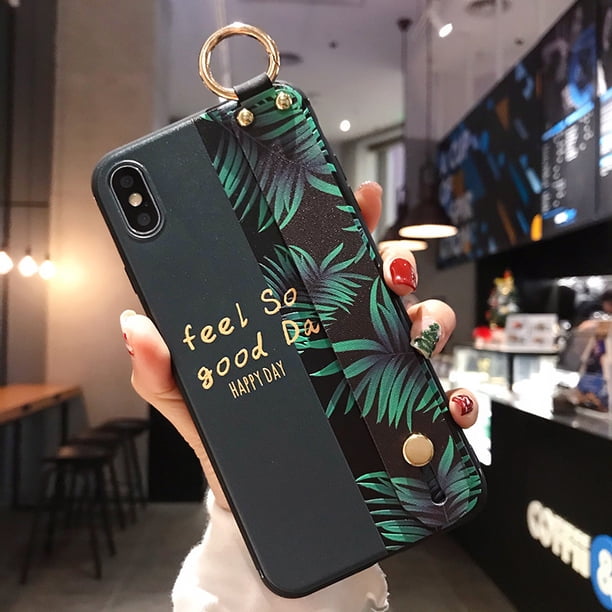 Fundas de teléfono con correa de muñeca de flores rosas para iphone 13 12 11 14 pro MAX X XR XS MAX 7 8 Plus, fundas de banda de mano con relieve de TPU suave Deng Xun unisex