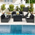 thumbnail image 4 of Patiojoy 9 PCS Rattan Dinning Set Wicker Sofa w/Propane Gas Fire Pit 60,000 Btu Heater Black, 4 of 10