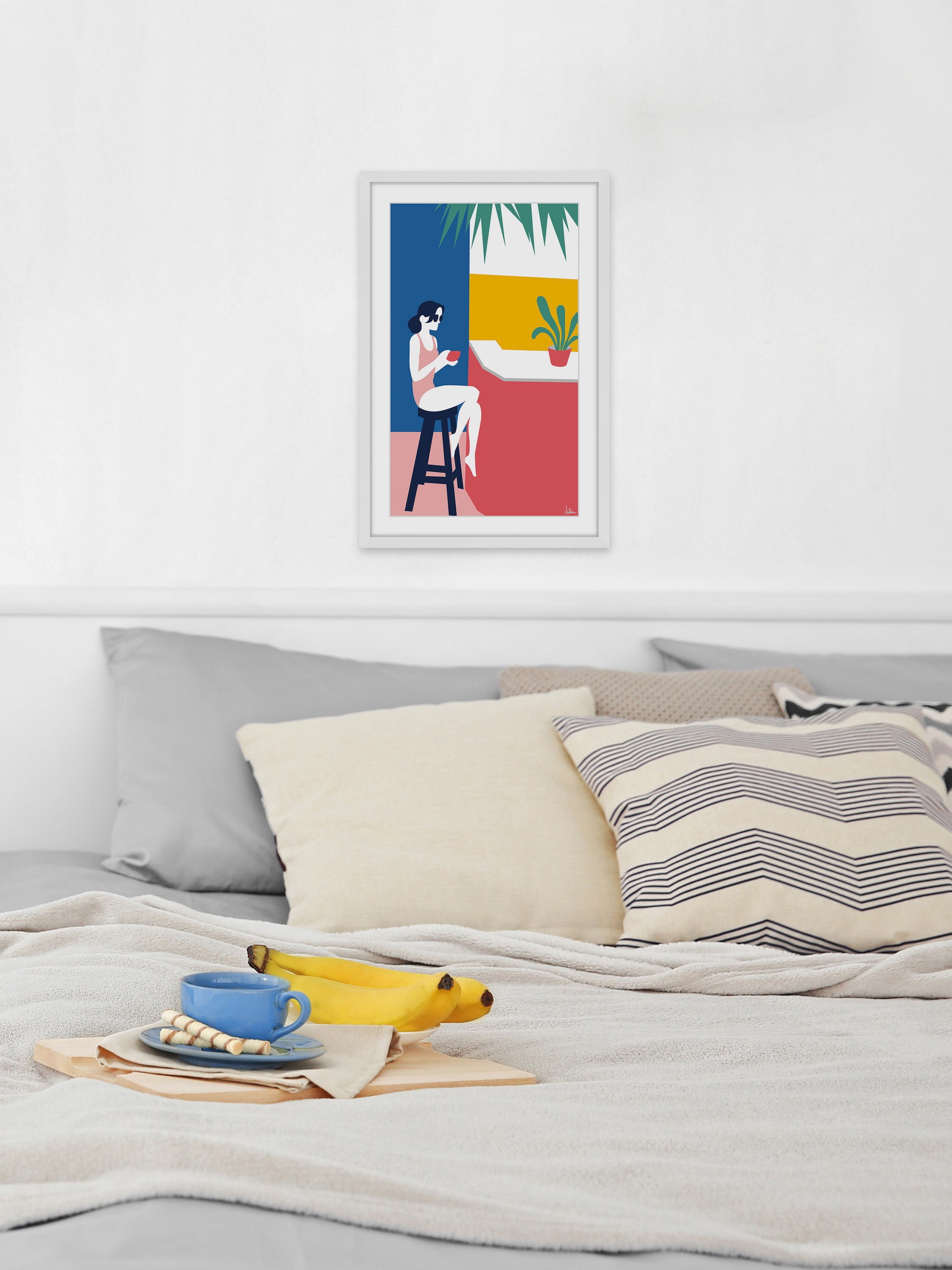 A Lady at the Beach Bar Framed Painting Print