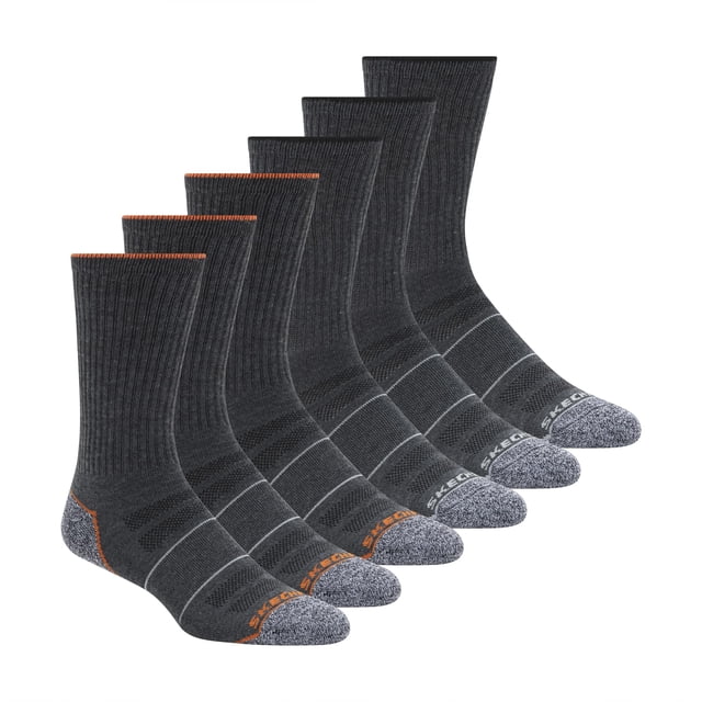 Calcetines Skechers Work Crew para hombre, paquete de 6, color carbón, tallas 10-13