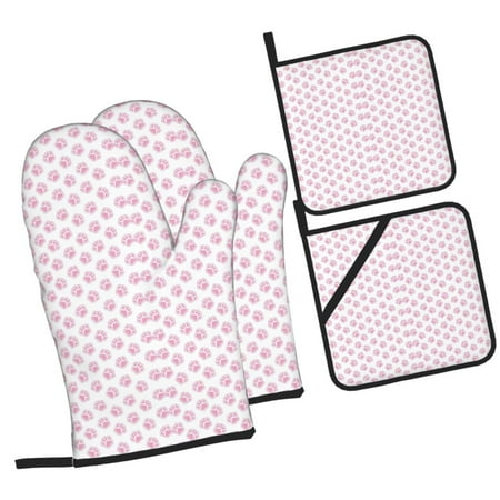 

Fotbe Pink Paw for 4Pcs Oven Mitts and Pot Holders 500℉ Heat Resistant Oven Mitts Non-Slip Silicone Surface Safe for Baking Cooking BBQ
