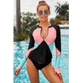 thumbnail image 4 of POGLIP Haut Maillot Dermoprotecteur à Blocs de Couleur pour Femmes à Encolure Zippée Colorée, 4 of 6