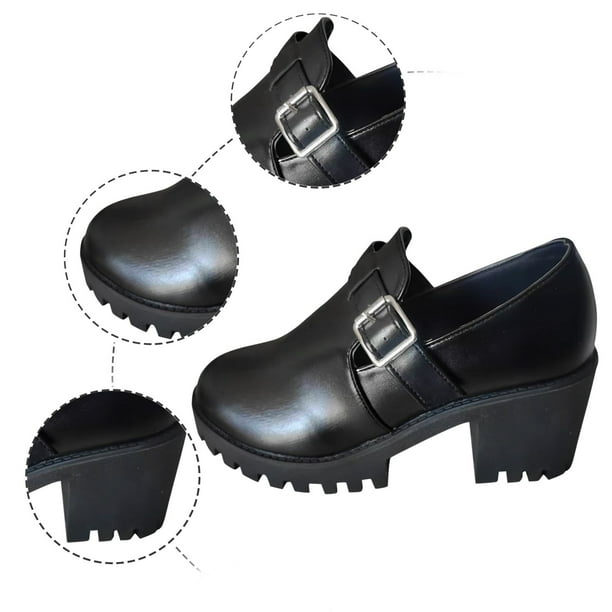 Adult Women Shoes Wooden Sole Shoes with Heels Women s Fashion Round Head Belt Buckle Single Shoes Chunky High Heels Casual Shoes Female