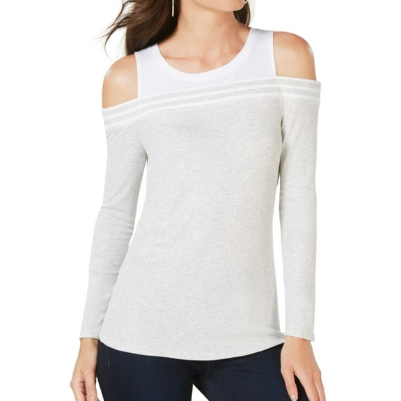 I.N.C Womens Ribbed Cold Shoulder Blouse, Grey, X-Large