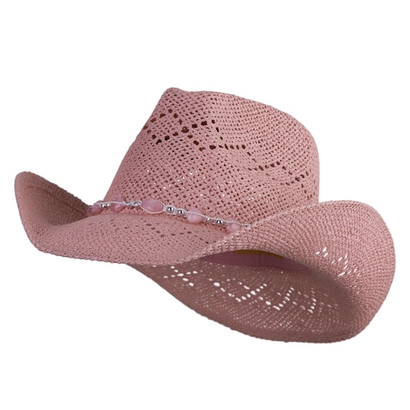 UPF 50 Ladies Straw Cowboy Hat - Pink OSFM