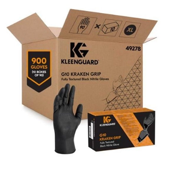 Kleenguard 412-49278 Black Fully Textured Nitrile Gloves, Extra Large  - 90 count