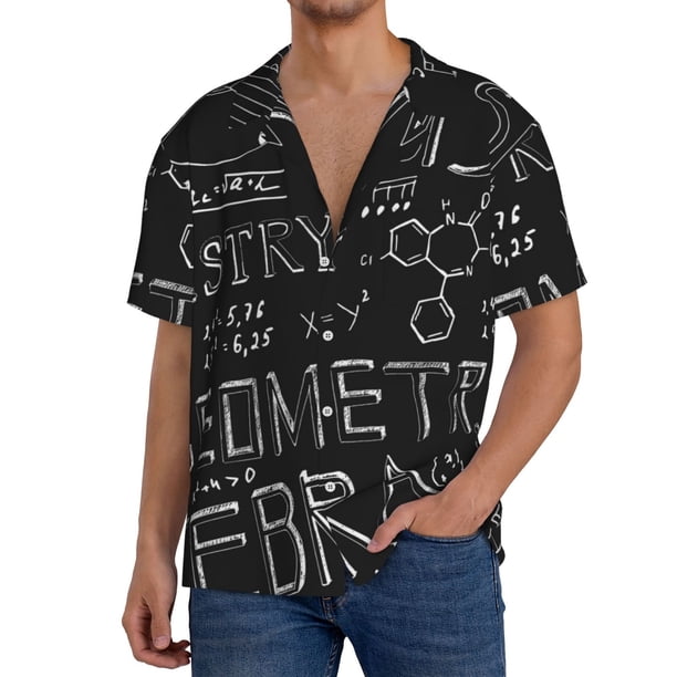 Balery Black Scientific Camisa Casual de Manga Corta con Botones para Hombre, Texturizada, Estilo Cubano, para Playa, Verano-X-Large